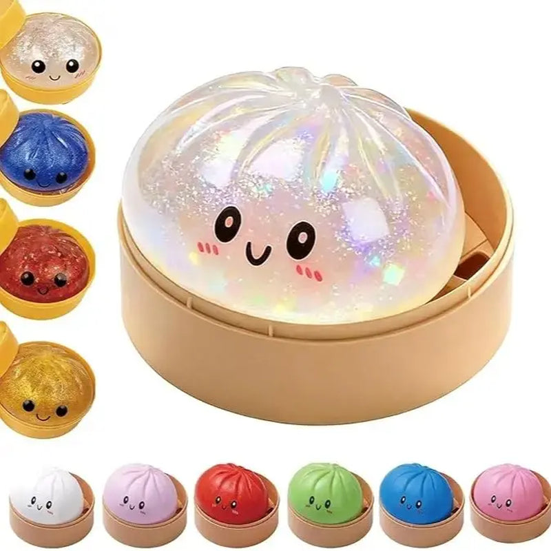 Glitter Dumpling Squishy with Box - 1Pc Squishy Bun Dumpling, Soft Sensory Fidgets Squishies, Healing Decompression Stress Relief Toy, Mystery Glitter Squishies