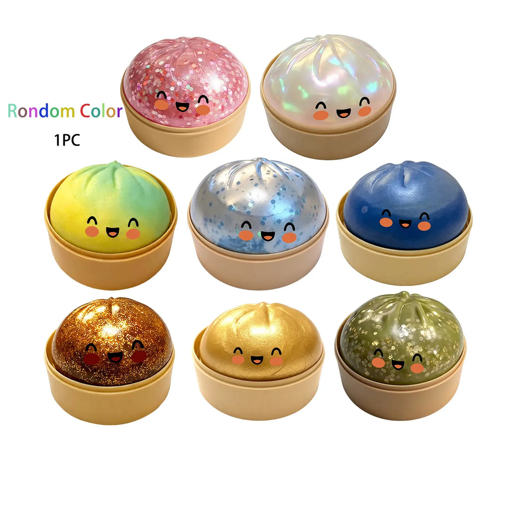 Glitter Dumpling Squishy with Box - 1Pc Squishy Bun Dumpling, Soft Sensory Fidgets Squishies, Healing Decompression Stress Relief Toy, Mystery Glitter Squishies