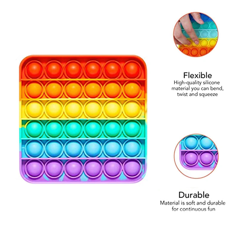 Push Bubble Fidget Toy Rainbow Square Stress Relief Sensory Toy for Autism, Stress, Anxiety Kids and Adults Squeeze Toys