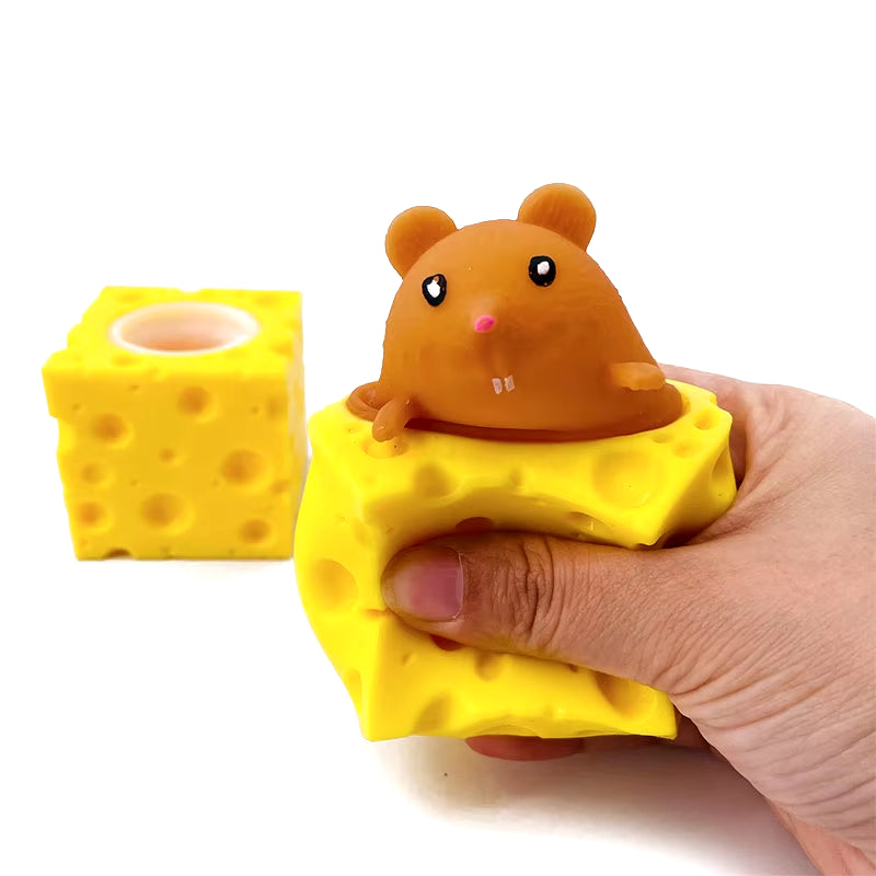 Stress-Relieving Pet Cheese Mouse Cheese Pinch Fun Stress Ball Vent Squirrel Cup Prank Toy Fidget Toys
