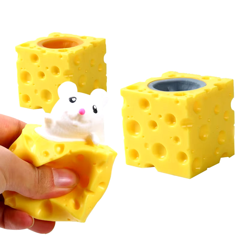 Stress-Relieving Pet Cheese Mouse Cheese Pinch Fun Stress Ball Vent Squirrel Cup Prank Toy Fidget Toys