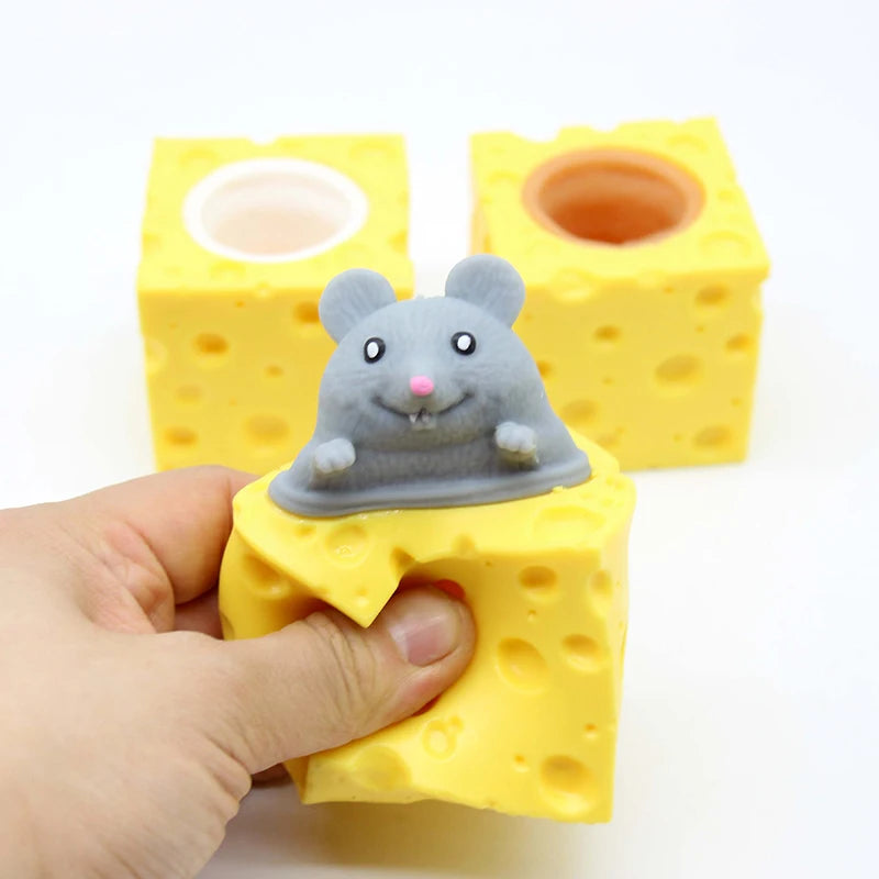 Stress-Relieving Pet Cheese Mouse Cheese Pinch Fun Stress Ball Vent Squirrel Cup Prank Toy Fidget Toys