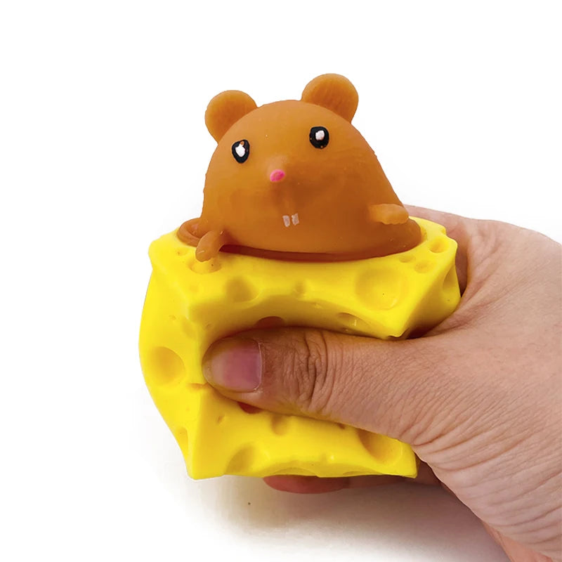 Stress-Relieving Pet Cheese Mouse Cheese Pinch Fun Stress Ball Vent Squirrel Cup Prank Toy Fidget Toys