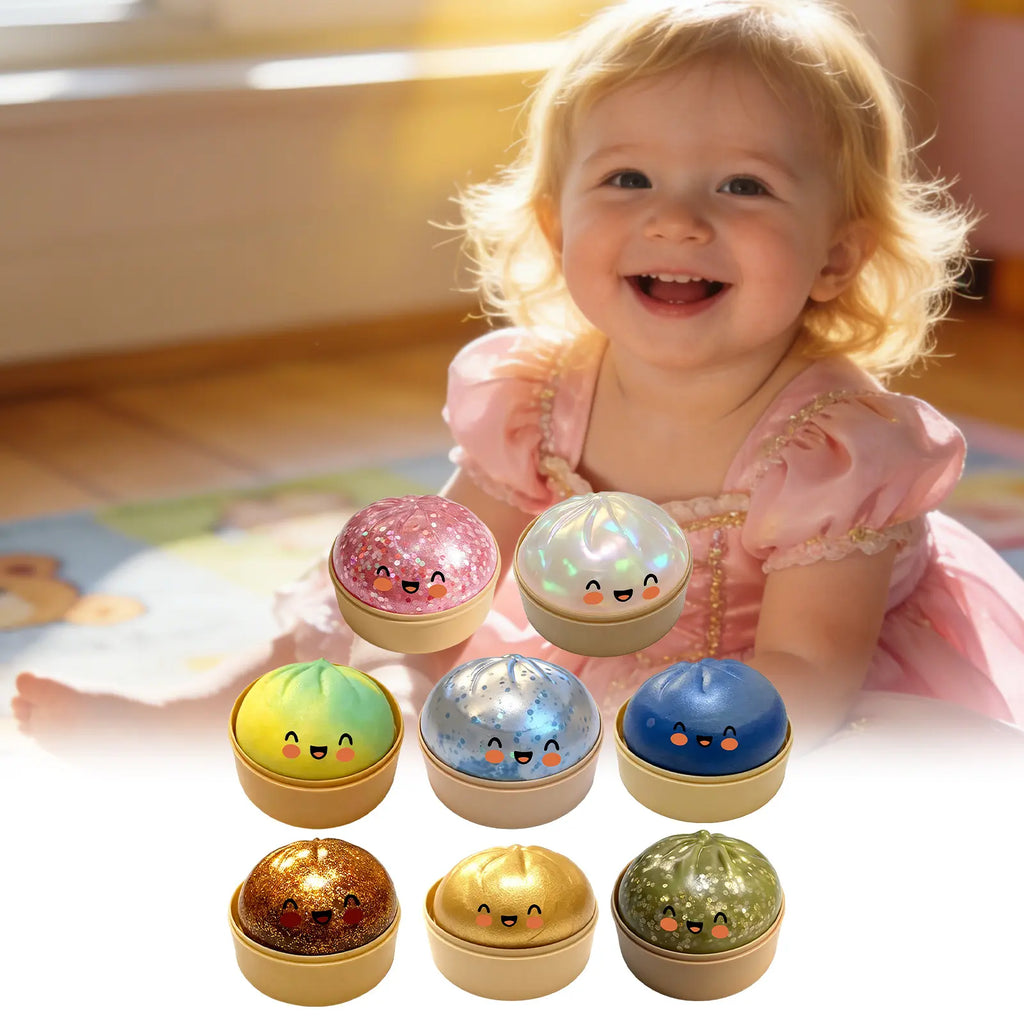Glitter Dumpling Squishy with Box - 1Pc Squishy Bun Dumpling, Soft Sensory Fidgets Squishies, Healing Decompression Stress Relief Toy, Mystery Glitter Squishies