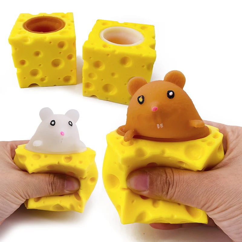 Stress-Relieving Pet Cheese Mouse Cheese Pinch Fun Stress Ball Vent Squirrel Cup Prank Toy Fidget Toys