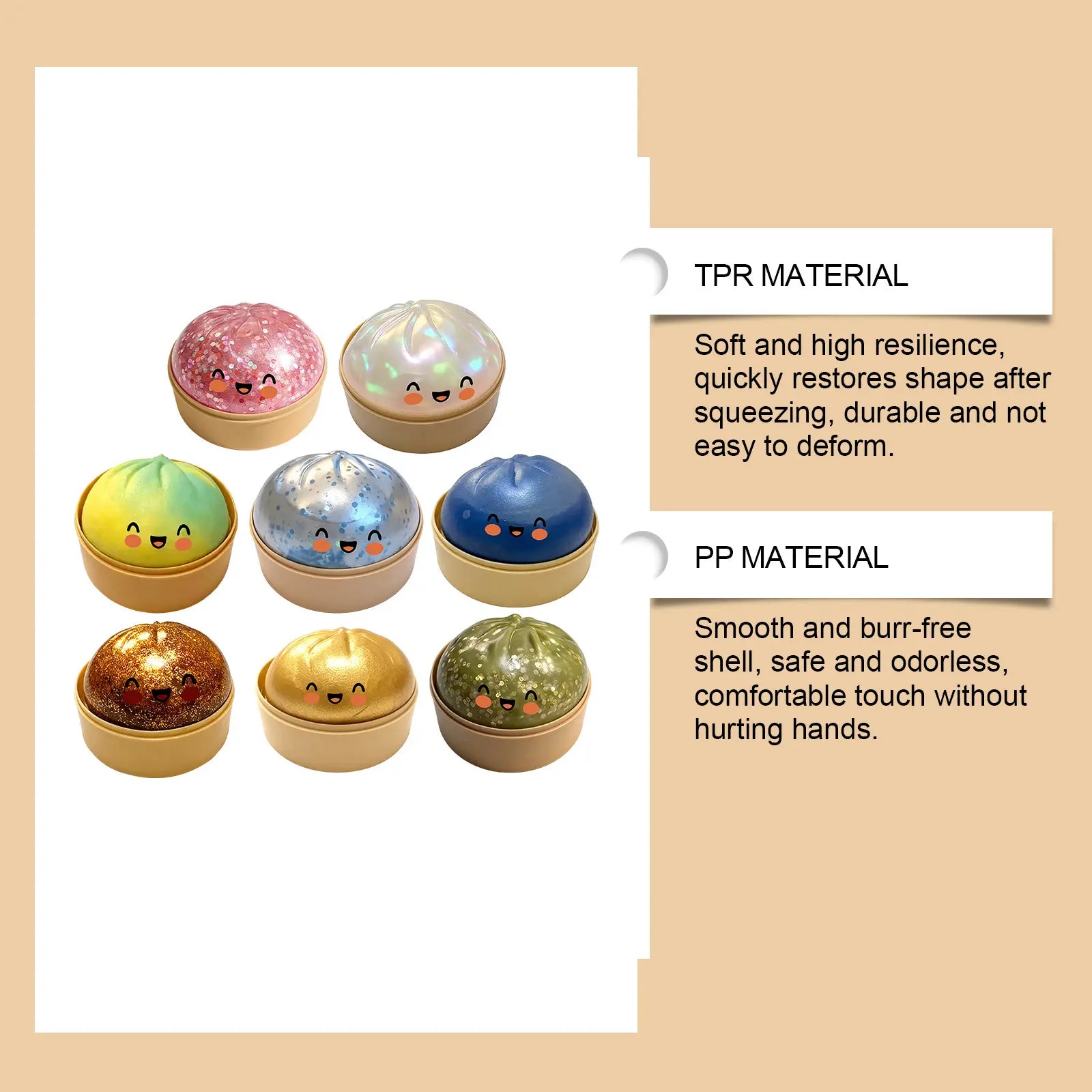 Glitter Dumpling Squishy with Box - 1Pc Squishy Bun Dumpling, Soft Sensory Fidgets Squishies, Healing Decompression Stress Relief Toy, Mystery Glitter Squishies