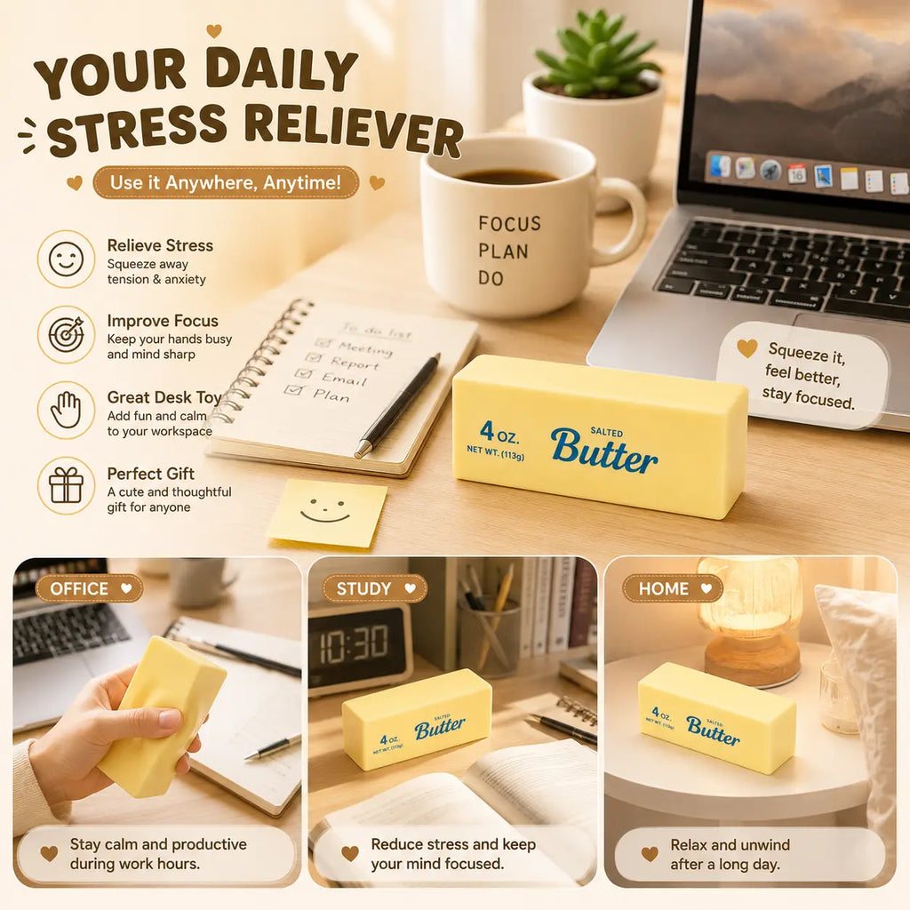 3Pc Squeeze Butter Squishy Toy, Slow Rising PU Foam Fidget Toy for Stress Relief, Anxiety Relief Sensory Toy, Food Shaped Desk Toy Gift Summerwins