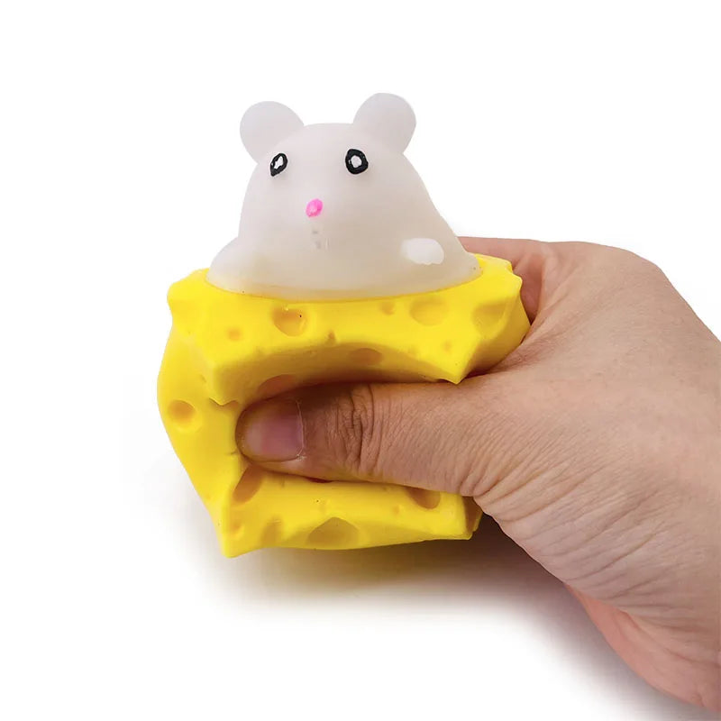 Stress-Relieving Pet Cheese Mouse Cheese Pinch Fun Stress Ball Vent Squirrel Cup Prank Toy Fidget Toys